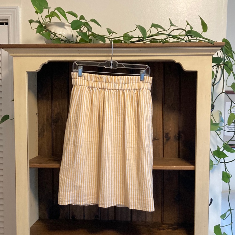 J.Crew Yellow and White striped linen skirt, size Small